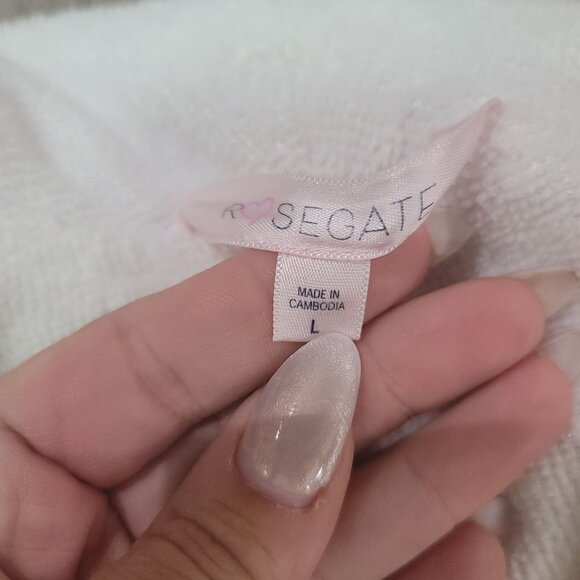 BRIDE robe Rosegate White Terry Cloth  With Pink Trim & Embroidery sz L wedding - Picture 7 of 7